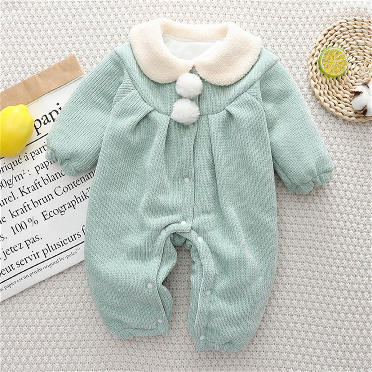 Baby autumn and winter solid color thick cotton crawling clothes