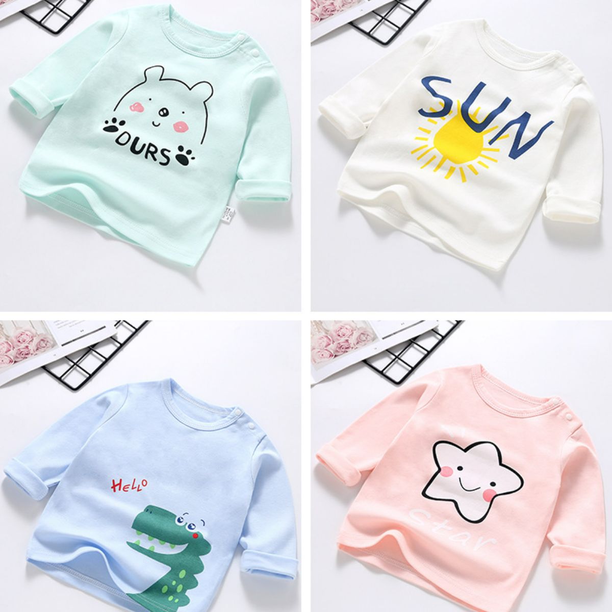 Baby bottoming cotton T-shirt new style infant cartoon tops for men and women baby long sleeves