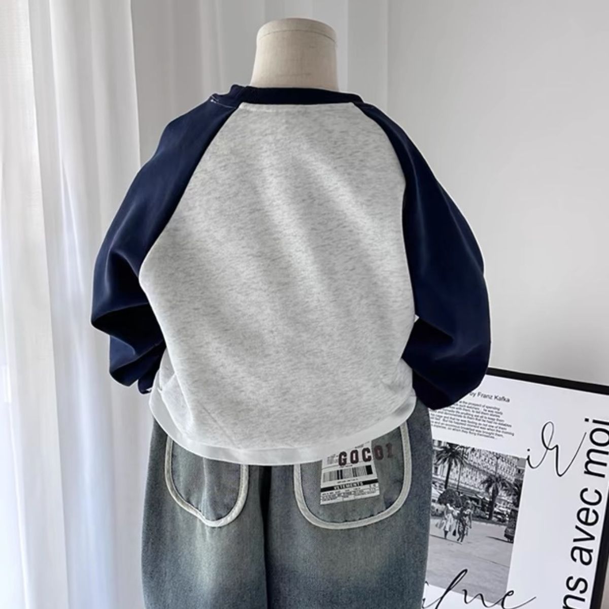 Children's raglan contrast color sweatshirt for boys and girls Chinese cotton foam printing small and medium children's clothing spring and autumn round neck top