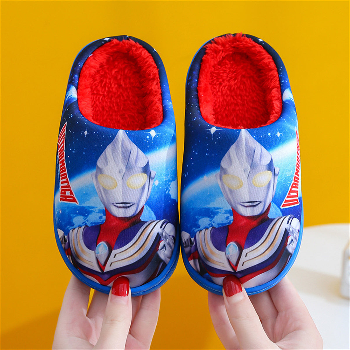 Ultraman autumn and winter home indoor non-slip warm cartoon cotton slippers for middle and large boys