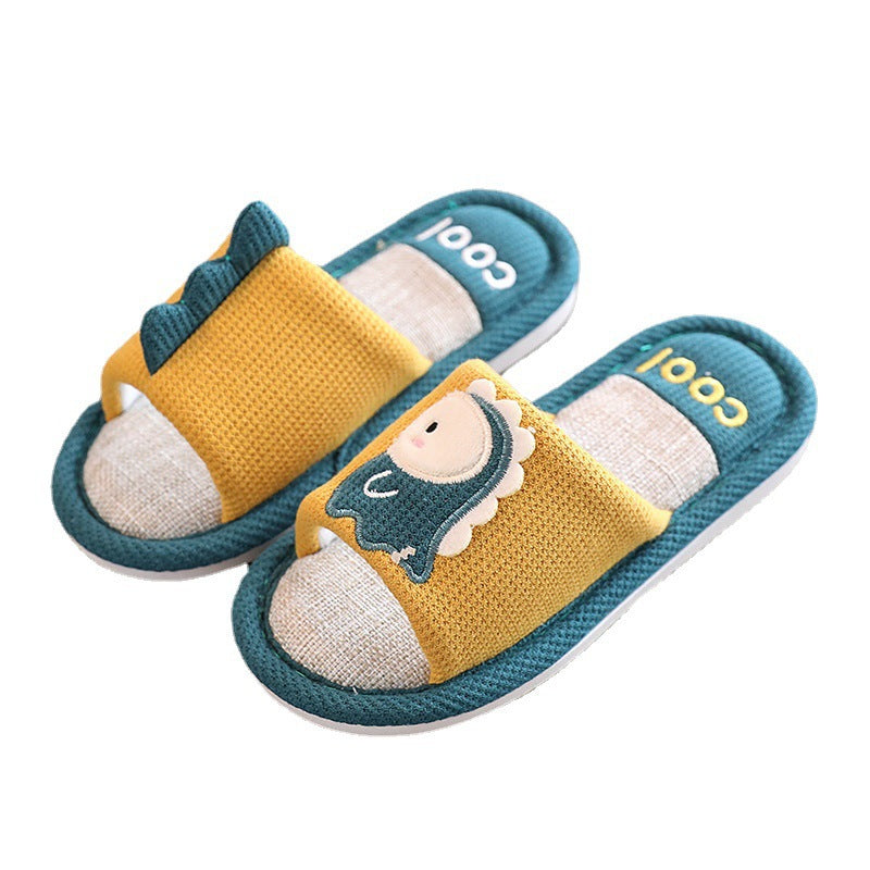 Middle and large boys autumn and winter cute dinosaur pattern leisure home breathable cotton slippers