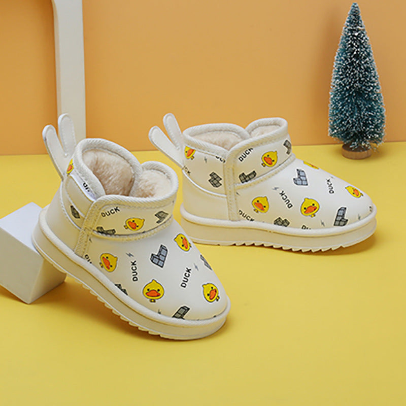 Children's and boys' winter yellow duck cute style warm waterproof snow boots