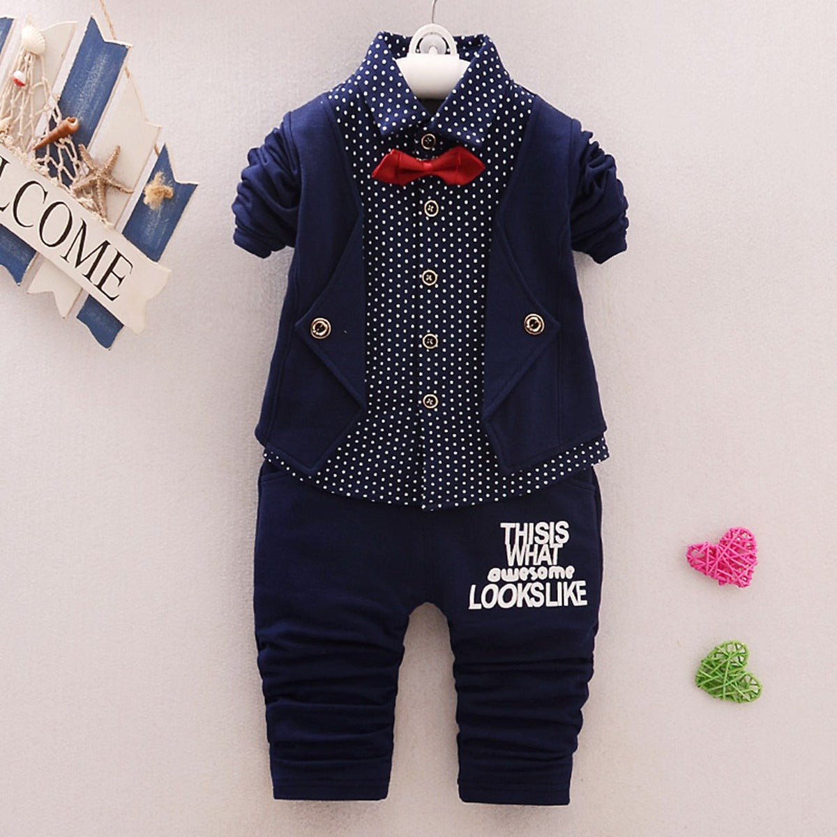 Boys' spring and autumn casual long-sleeved three-piece suit