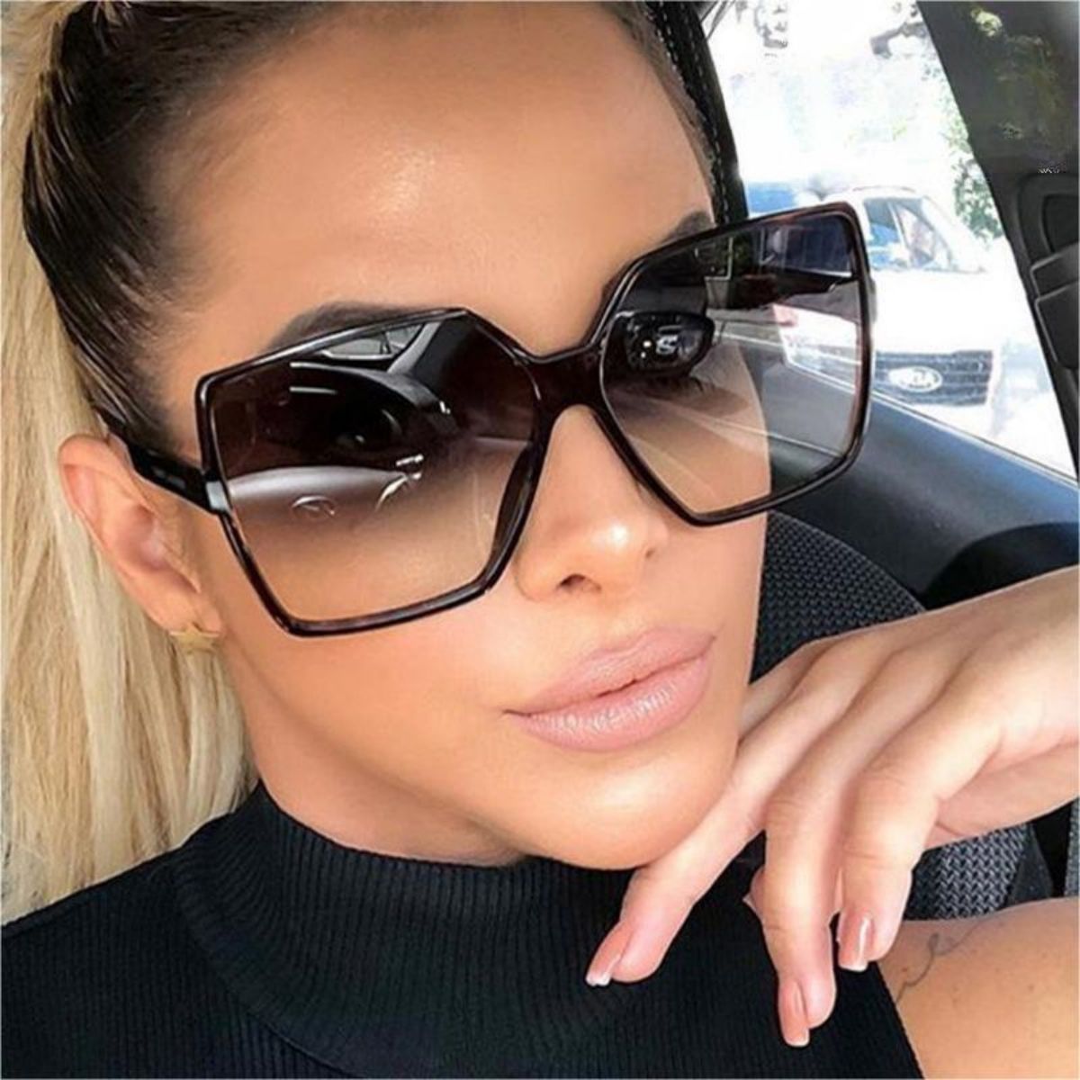 New trend ins large frame sunglasses men's square frame retro glasses metal hinge sunglasses women