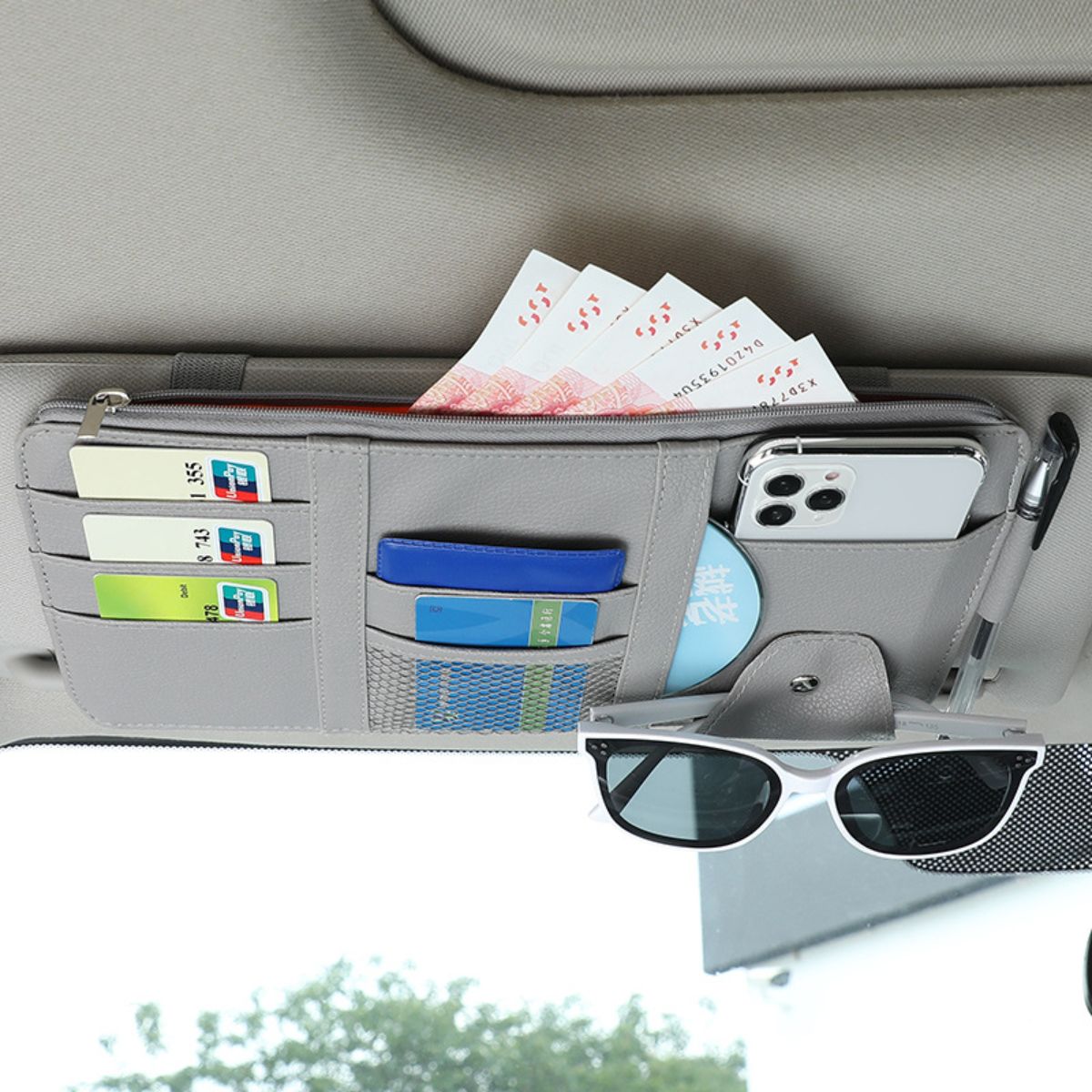 Car multifunctional card storage bag with zipper