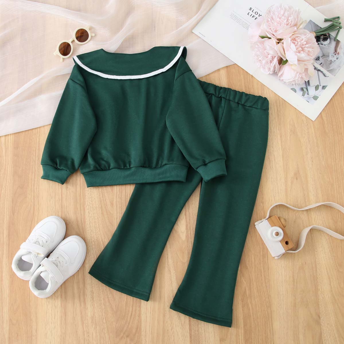 New autumn style little girl casual two-piece suit for girls fashionable bell-bottom pants and sweatshirt suit