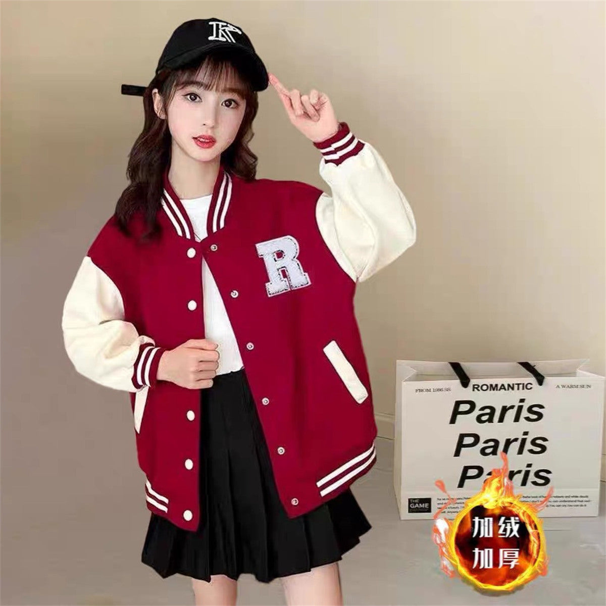 Thick fashionable tops for middle and large children, baseball jackets