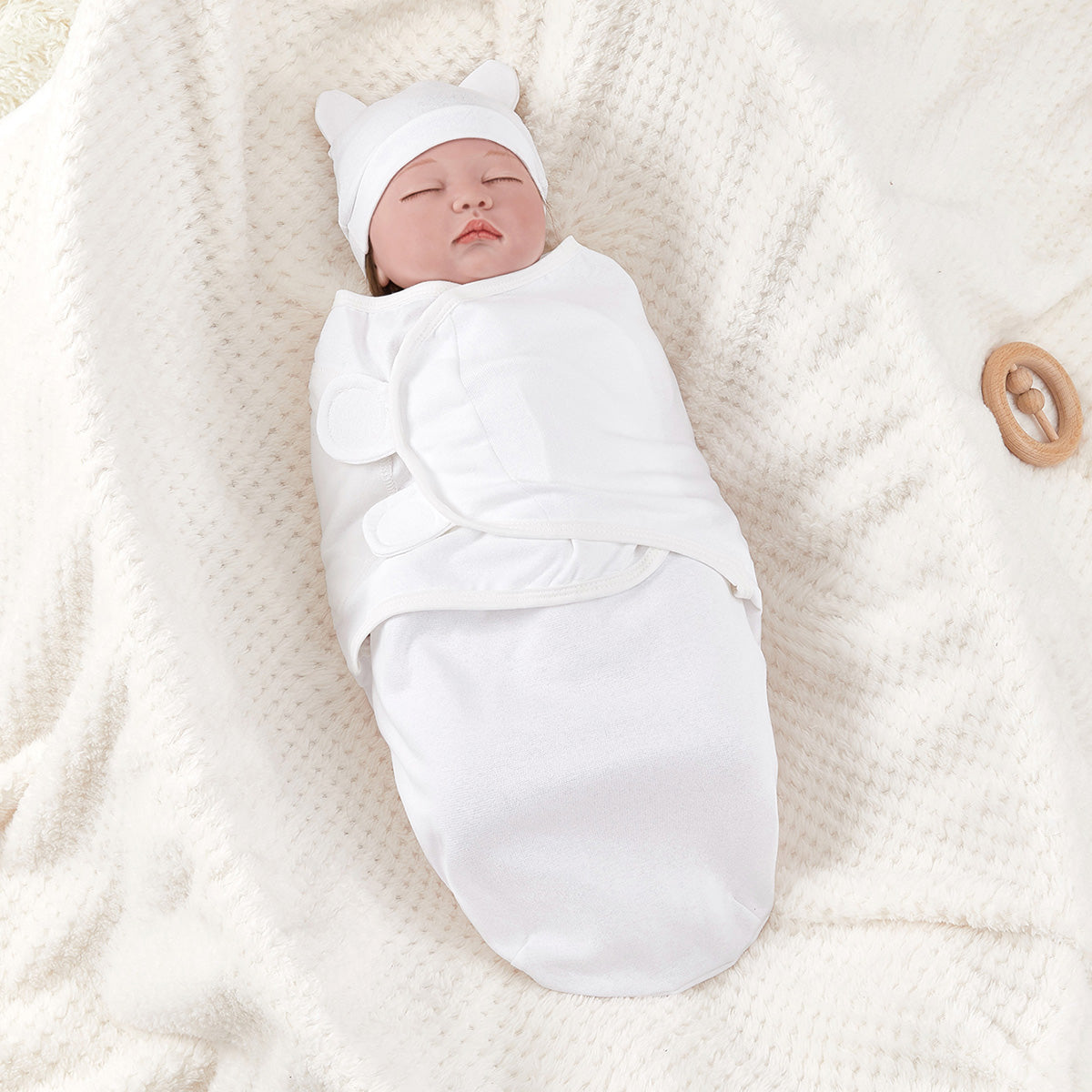 Newborn baby hat swaddle set pure cotton solid color swaddle anti-startle sleeping bag