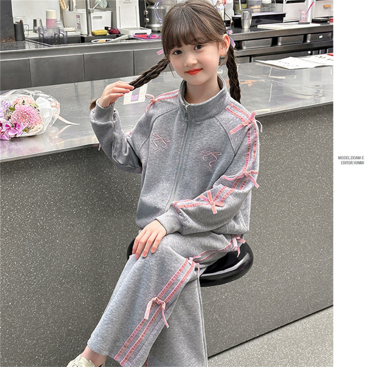 Sports suit children's bow fashionable cardigan fashionable sweatpants two-piece set