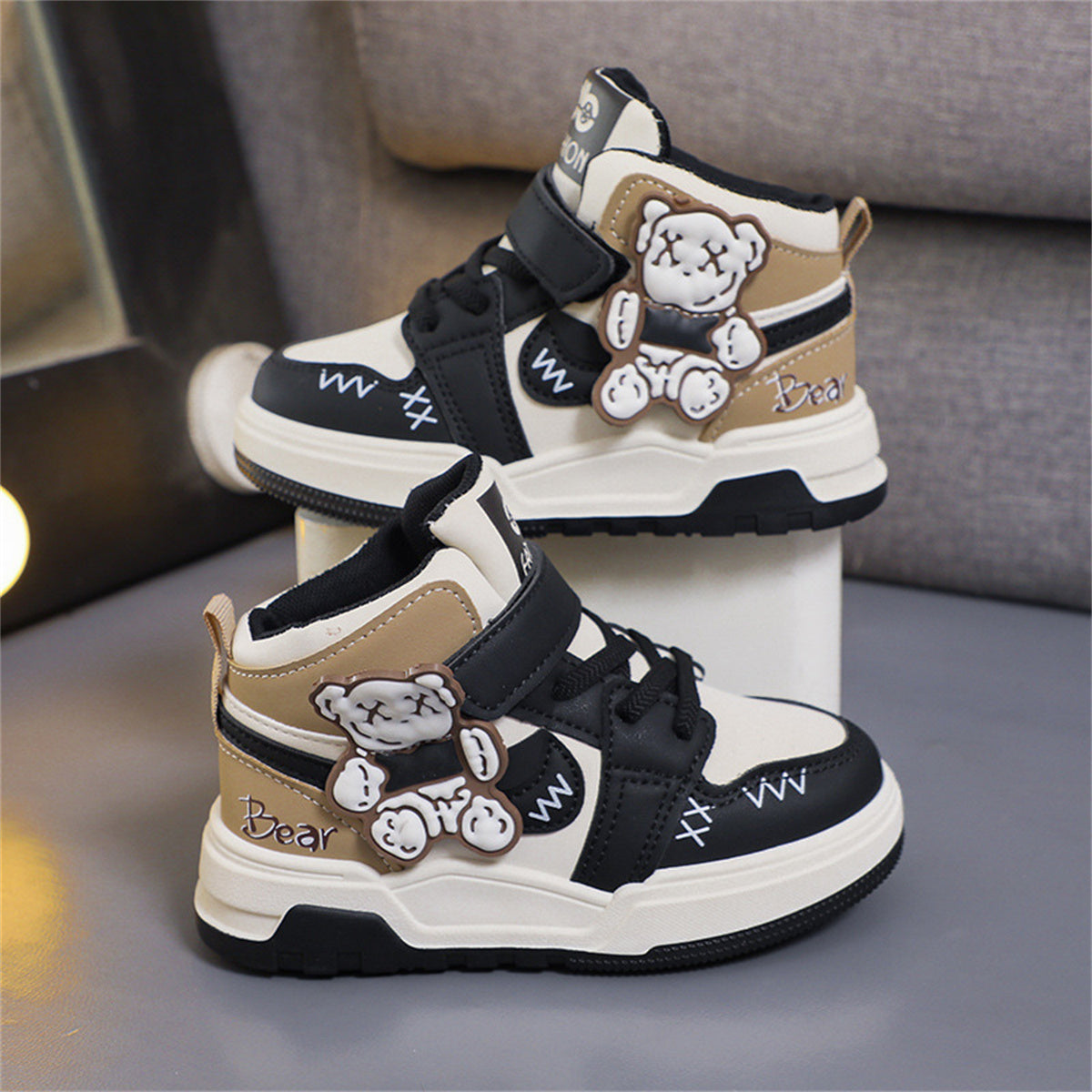 Three-dimensional bear simple urban style high-top sneakers for middle and large children and boys