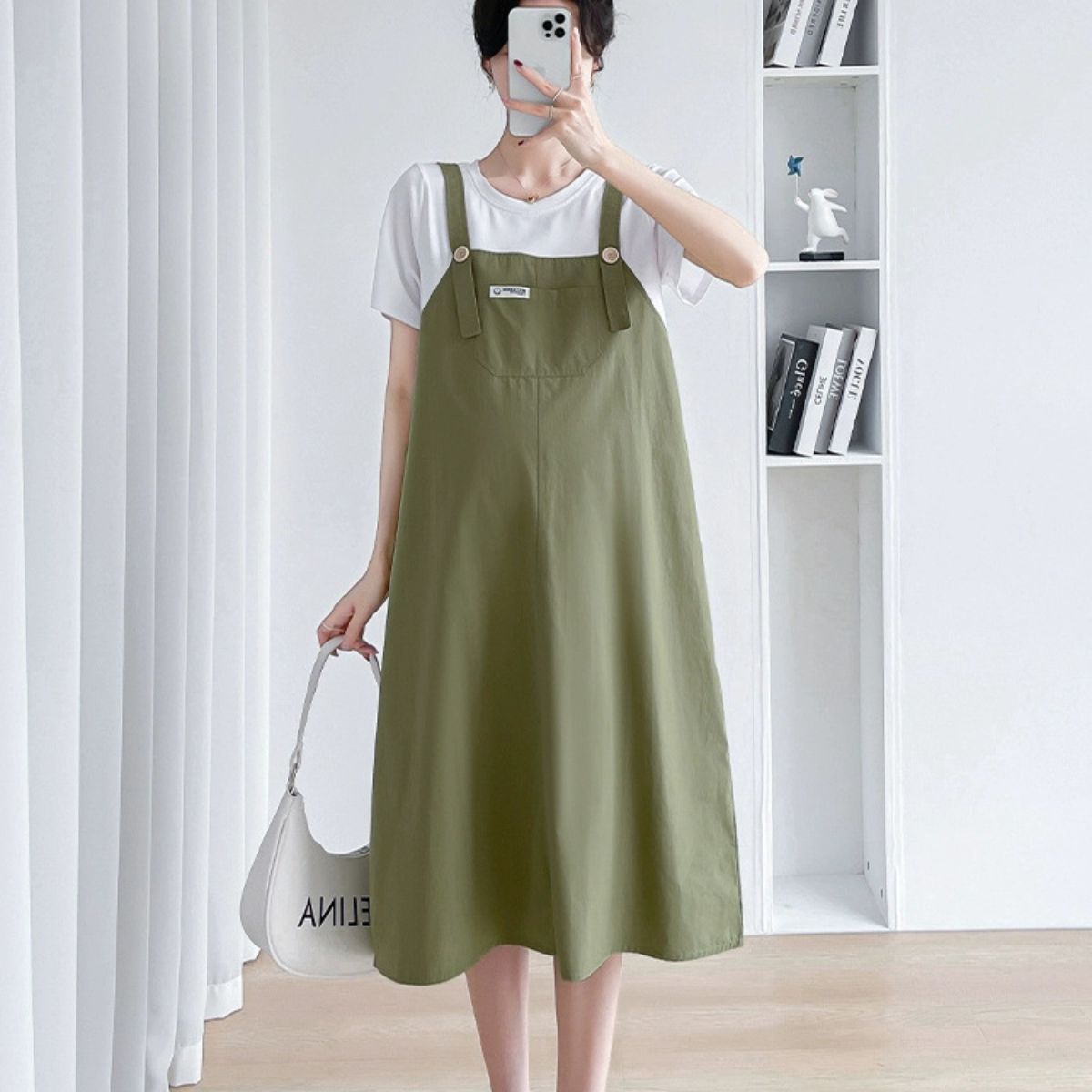 Maternity summer dress fashionable loose mid-length overalls dress fake two-piece