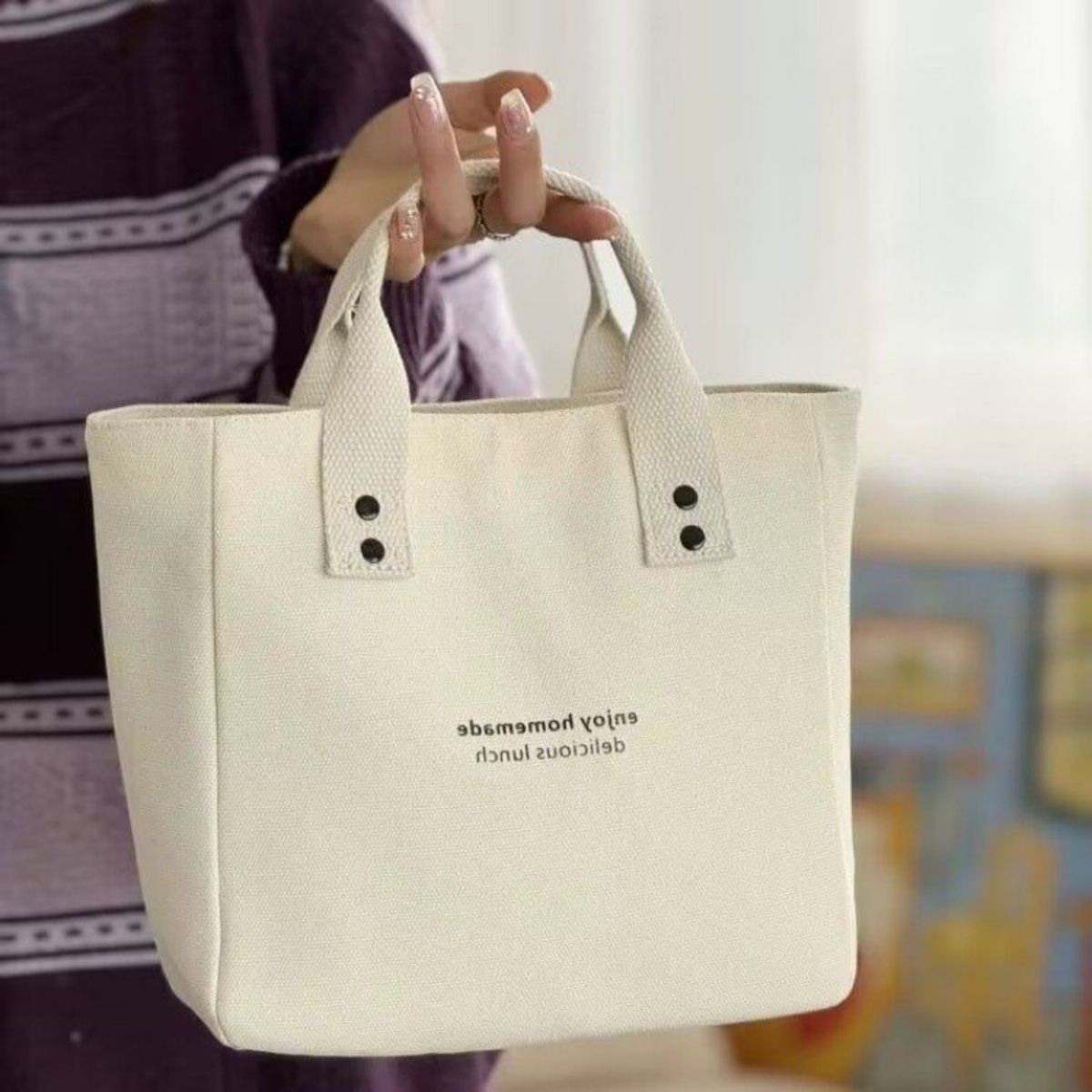 Canvas solid color handbag Japanese style lunch mommy handbag for women