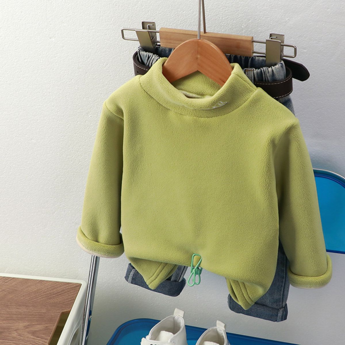 Children's winter fleece tops with medium to high collar for warmth