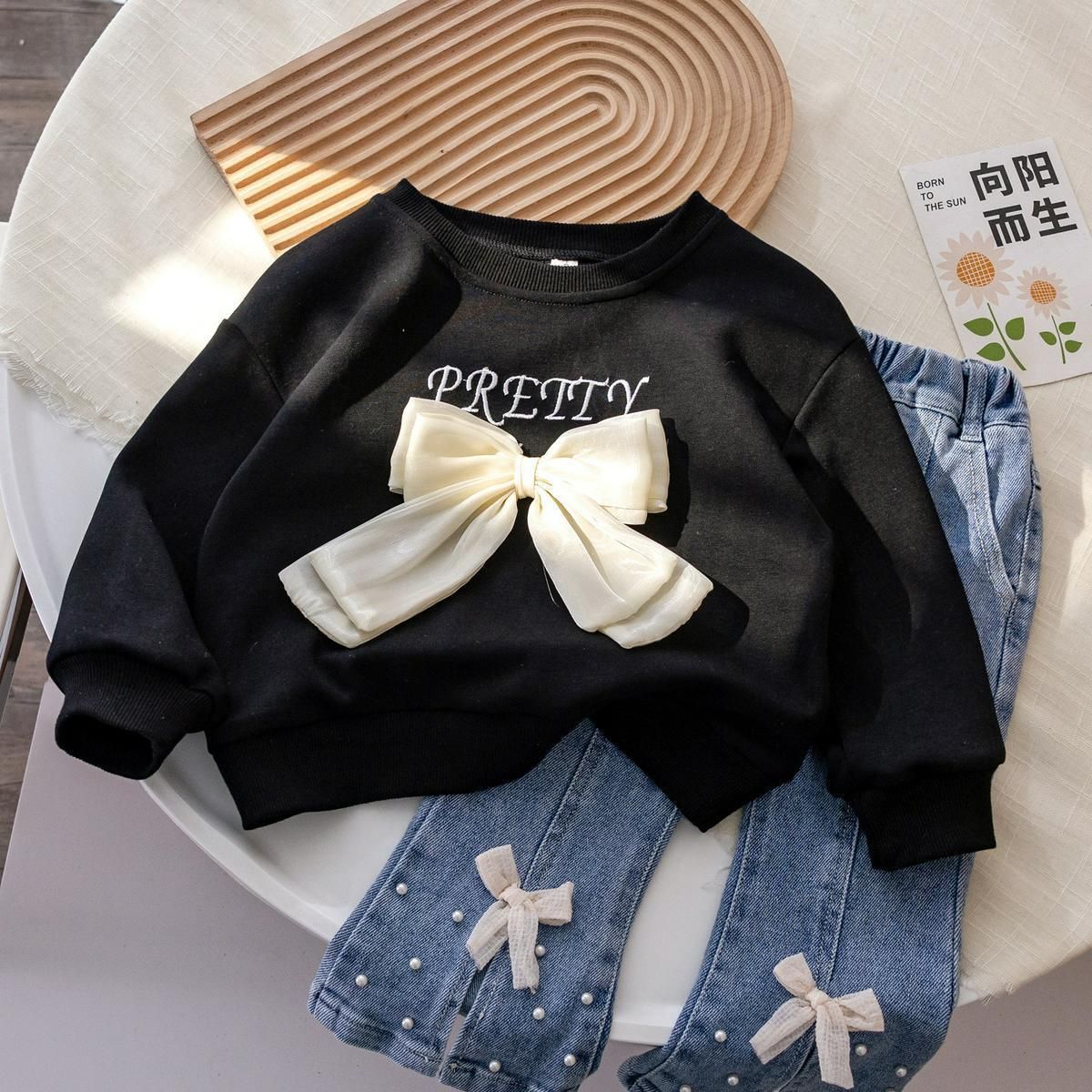 Girls Spring and Autumn Bow Sweater Fashionable Girl Pullover Baby Spring Clothes Tops New