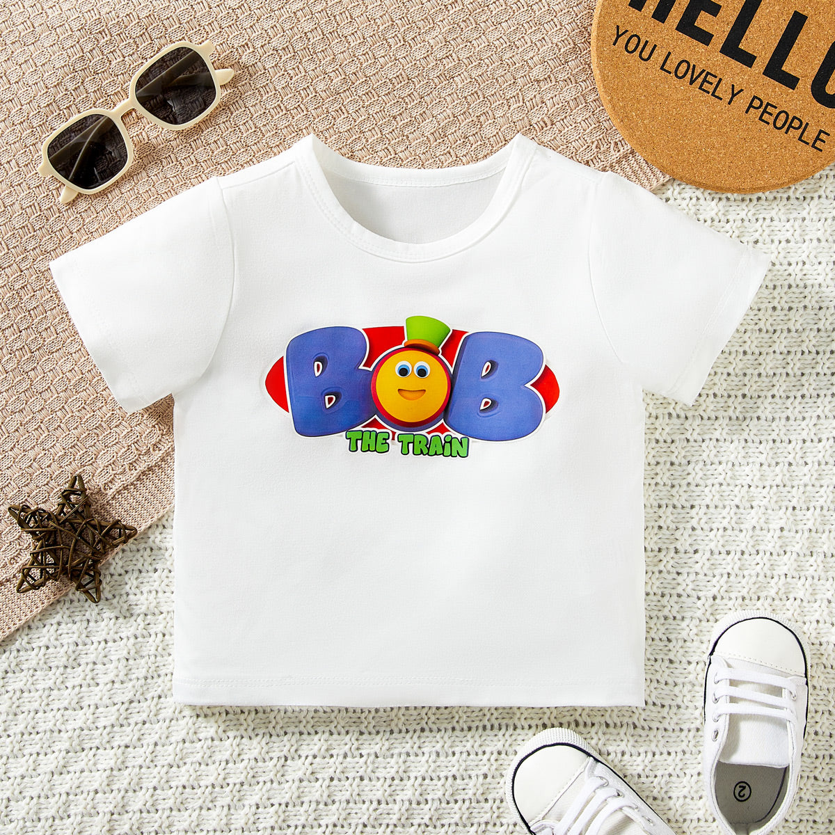 Children's cartoon train short-sleeved  T-shirt for boys and girls