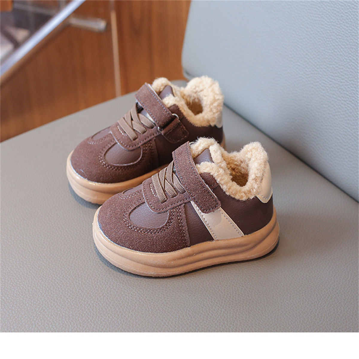 Children's and boys' winter velvet simple style low-top sneakers