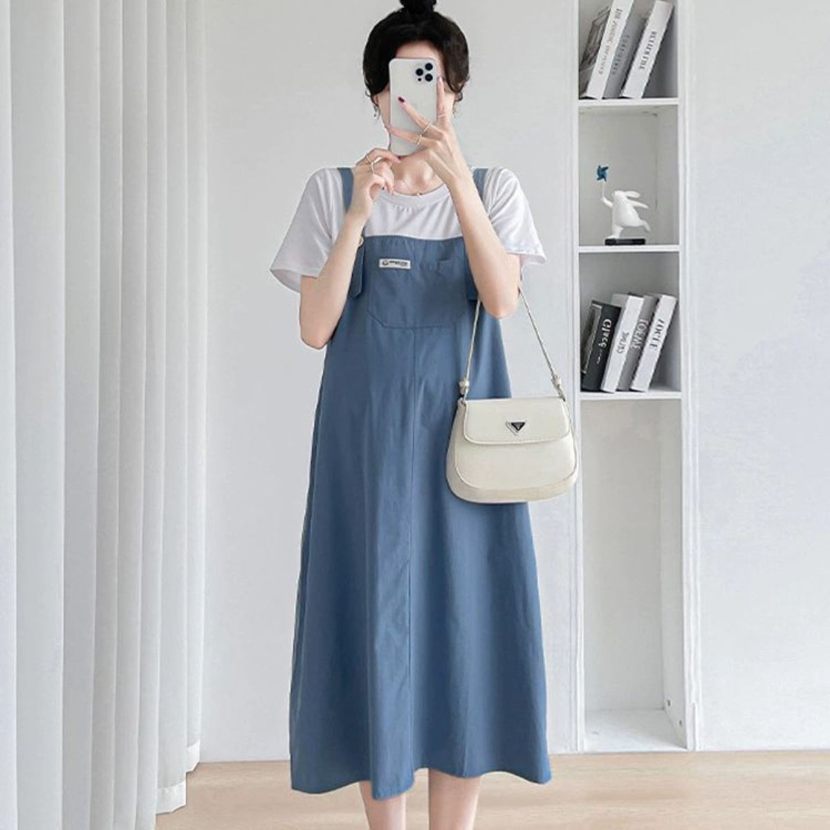 Maternity summer dress fashionable loose mid-length overalls dress fake two-piece