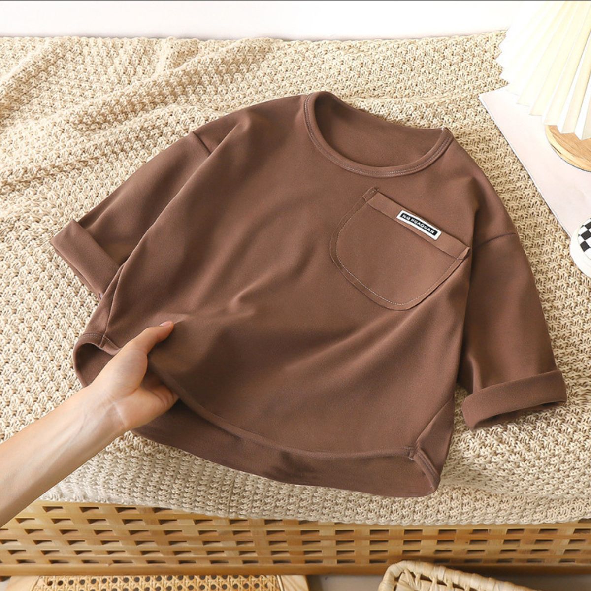 Children's simple De Jong long-sleeved bottoming shirt for boys and girls autumn baby loose tops