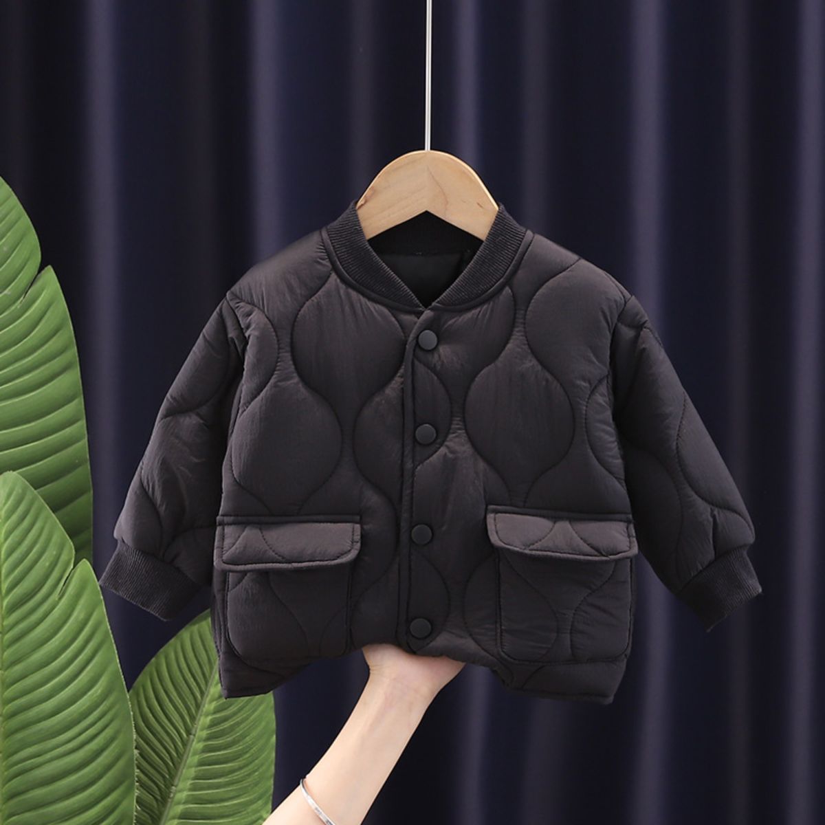 New winter casual solid color quilted jacket for small and medium-sized children, boys and girls, two-piece suit