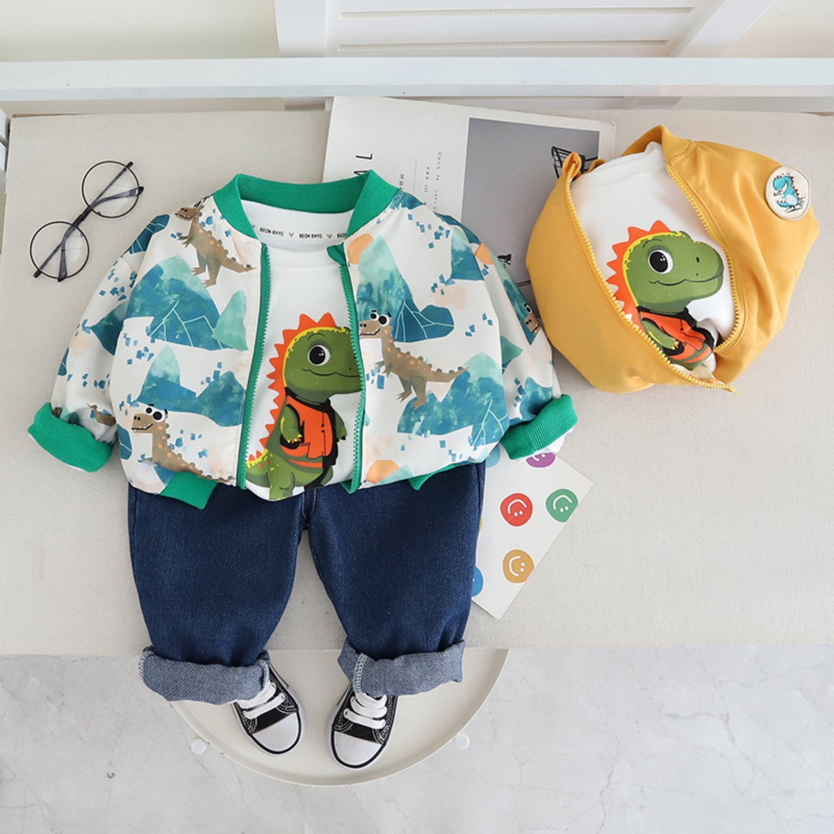 Boys autumn suit new style infant children spring and autumn clothes little boy double-sided long-sleeved three-piece suit trendy