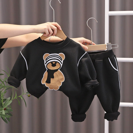 New children's suit baby air cotton spring and autumn cartoon long-sleeved sweater casual suit