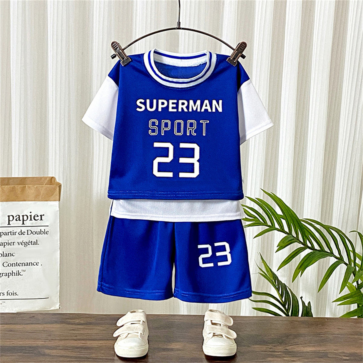 New summer children's sports short-sleeved basketball uniforms set fake two-piece boys' jerseys girls' clothing