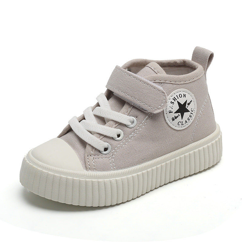 Children's solid color star high top canvas shoes