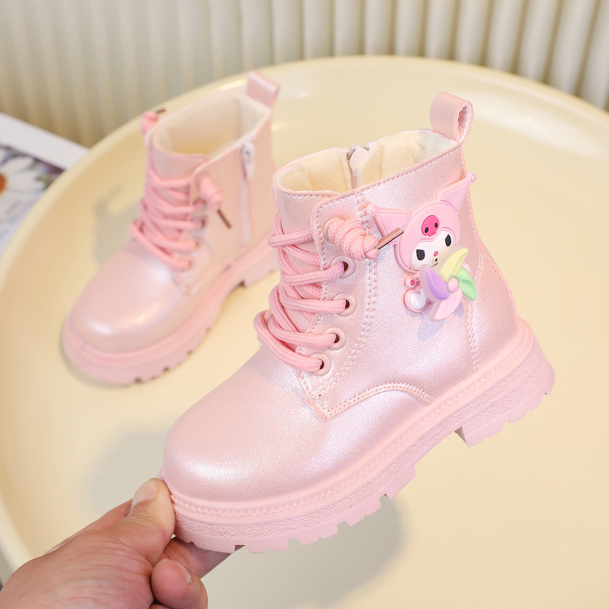 Cute cartoon Sanrio shiny waterproof and non-slip Martin boots for little girls in spring and autumn