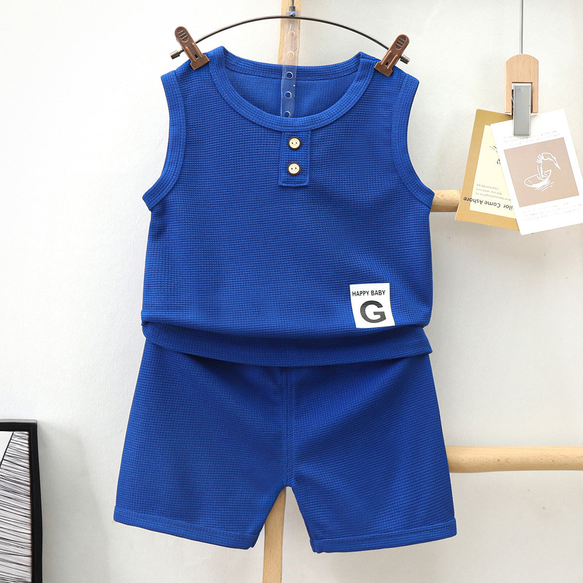 Children vest suit summer waffle boys girls shorts summer clothes