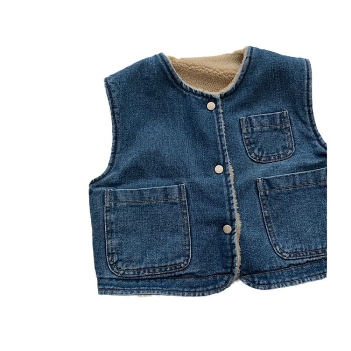 Autumn and winter double-sided velvet thickened denim vest jacket for boys and girls