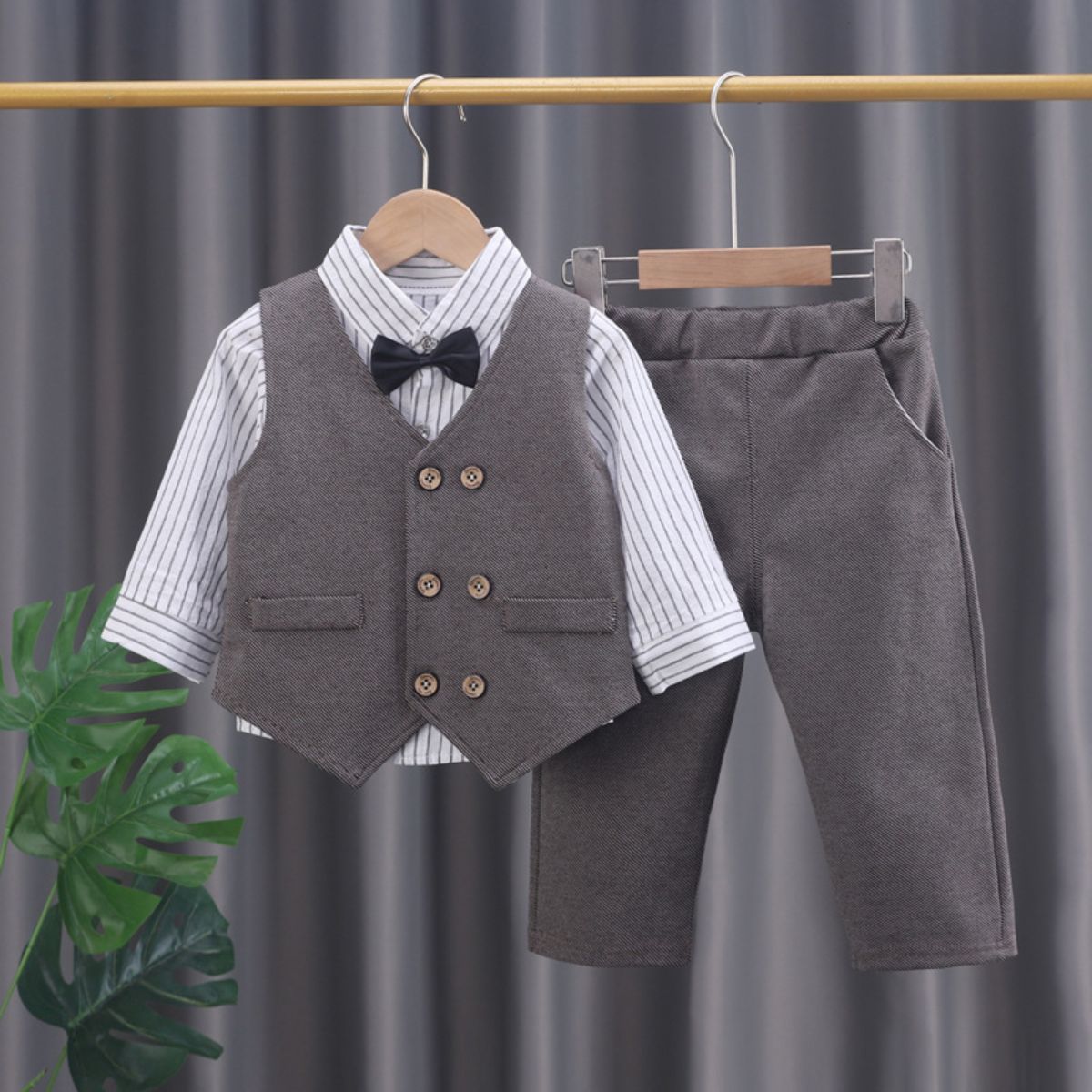 Baby boy spring and autumn clothes baby suit set 3-piece gentleman dress baby clothes striped shirt