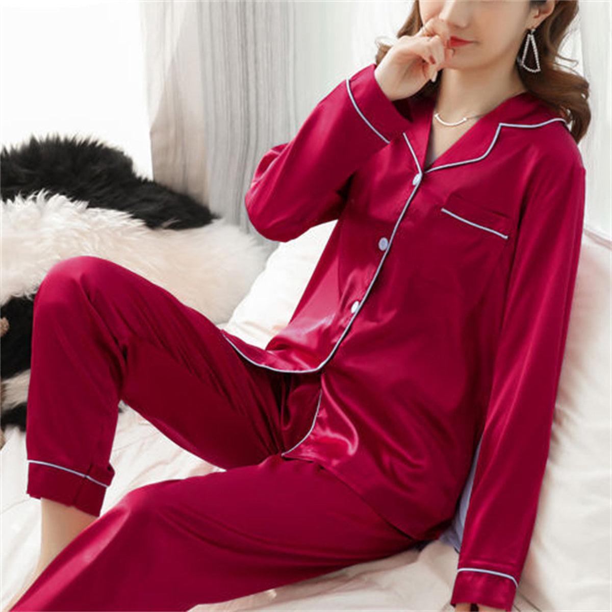 Women's 2-piece ice silk pajamas set