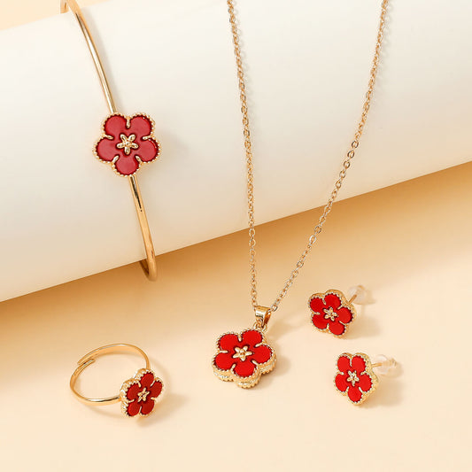 Children's 4-piece four-leaf clover jewelry set