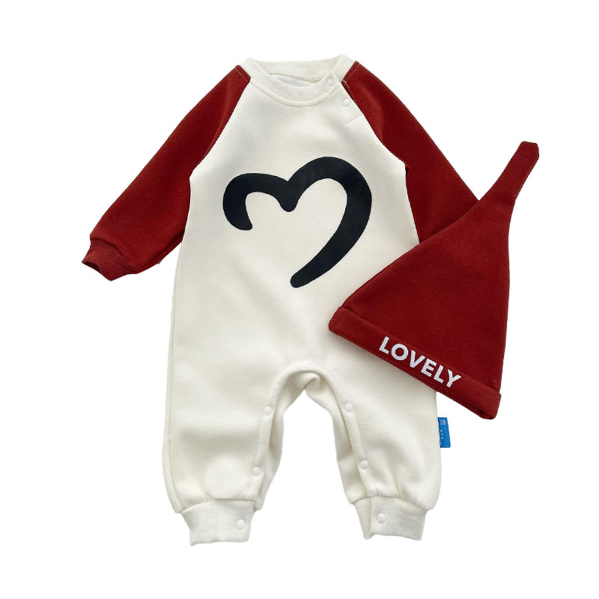 Baby onesie with hood and long sleeves with letters