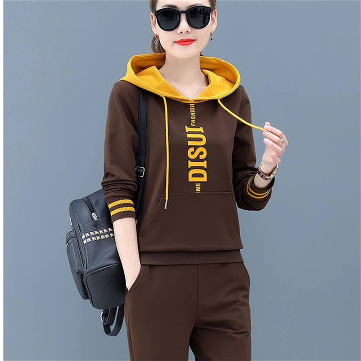 Casual sportswear suit for women fashion hooded sweatshirt two piece suit