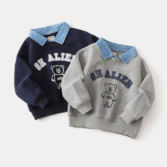 Children's fake two-piece sweatshirt new style children's clothing boys detachable collar fashionable sweatshirt baby top