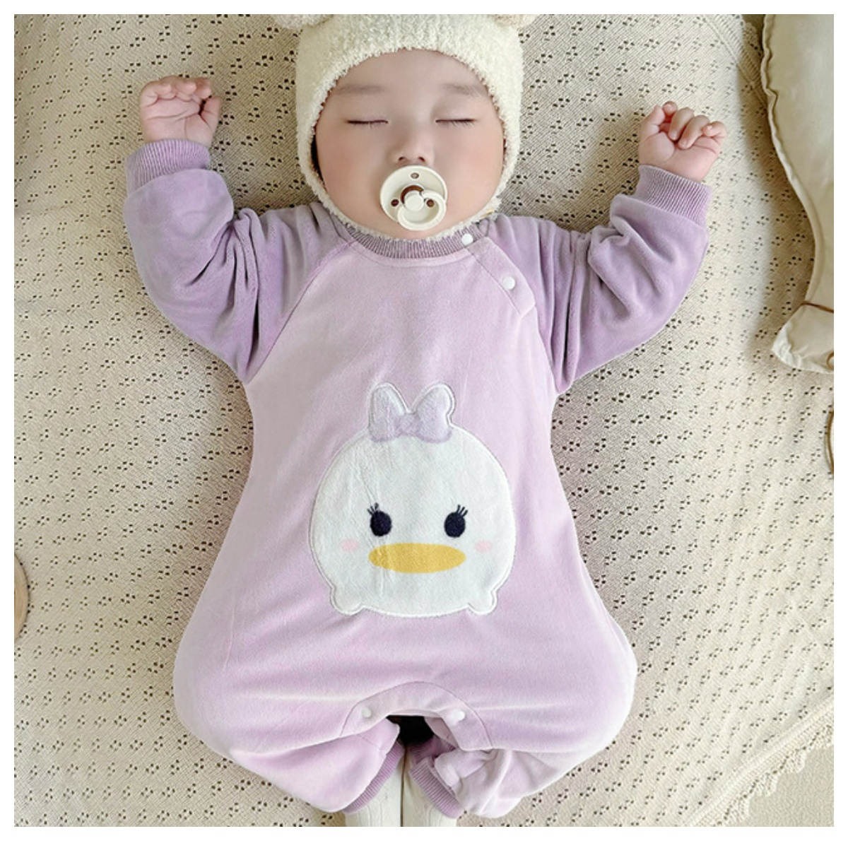 Newborn Autumn and Winter Cartoon Mickey Long Sleeve Australian Plush Romper