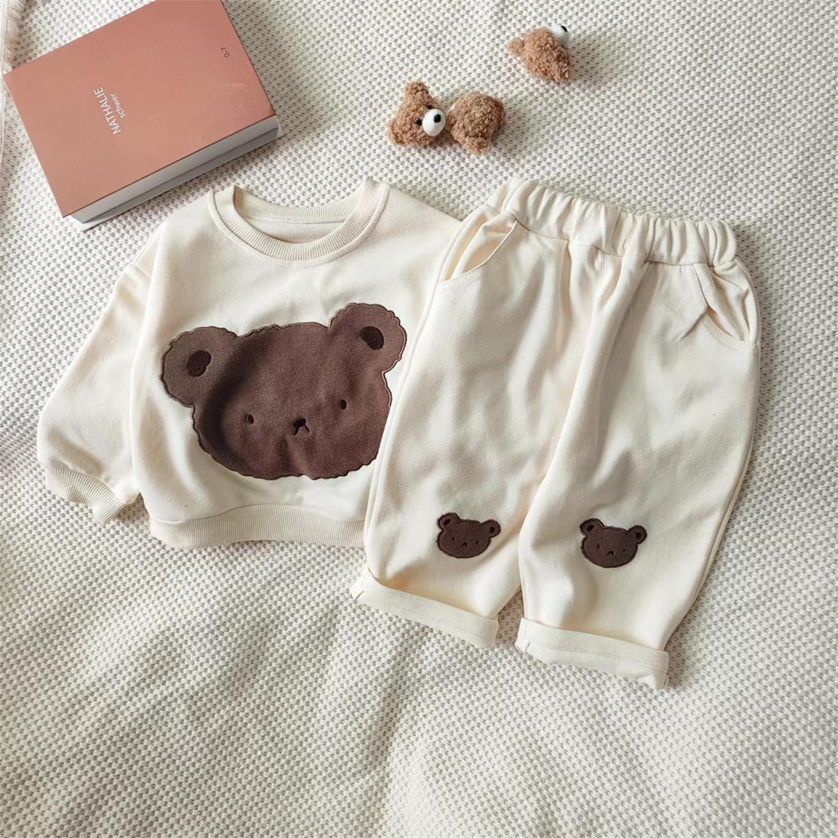 Children's clothing autumn children's bear print cartoon pullover sweatshirt two-piece set