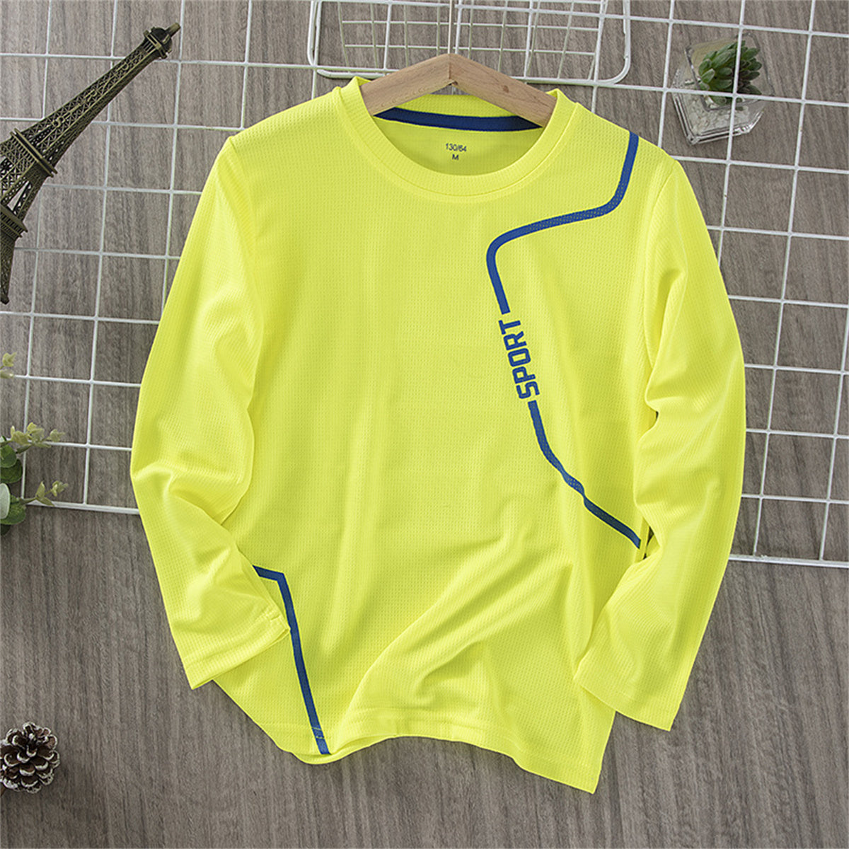 Boys' long-sleeved sports fitness solid color basic bottoming shirt