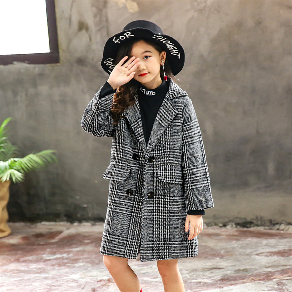 Children's houndstooth coat quilted thick coat