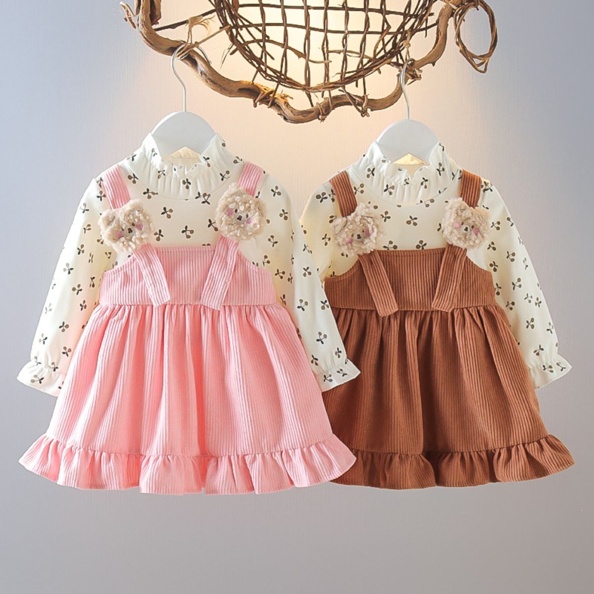 Girls Spring and Autumn Dress Fake Two-piece Set New Children's Corduroy Little Girl Princess Skirt