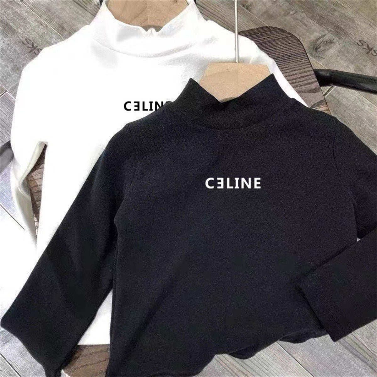 Winter simple letter style plus velvet half turtleneck bottoming shirt for boys and girls