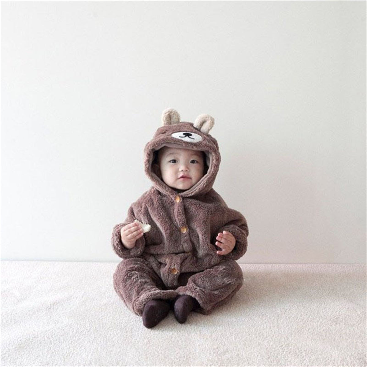 Baby cotton bear jumpsuit plush hooded romper