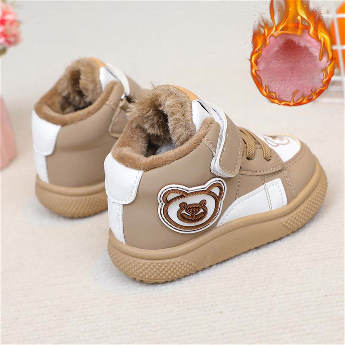 Cute bear warm, wear-resistant and non-slip Velcro cotton boots for boys and girls