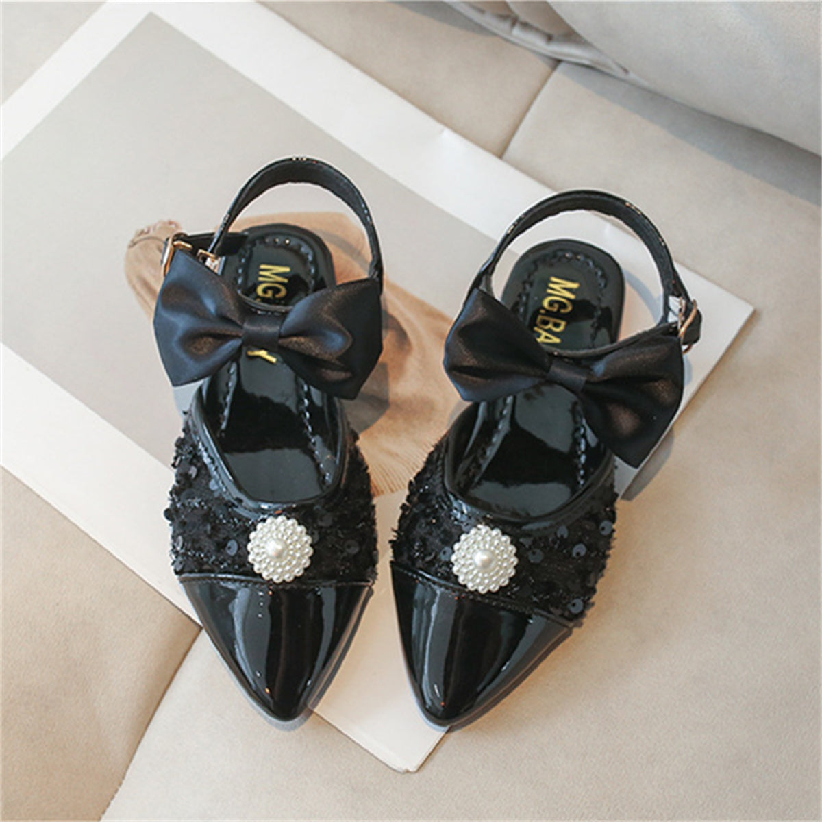 Sweet and elegant bow-knot flat leather shoes for middle and large children