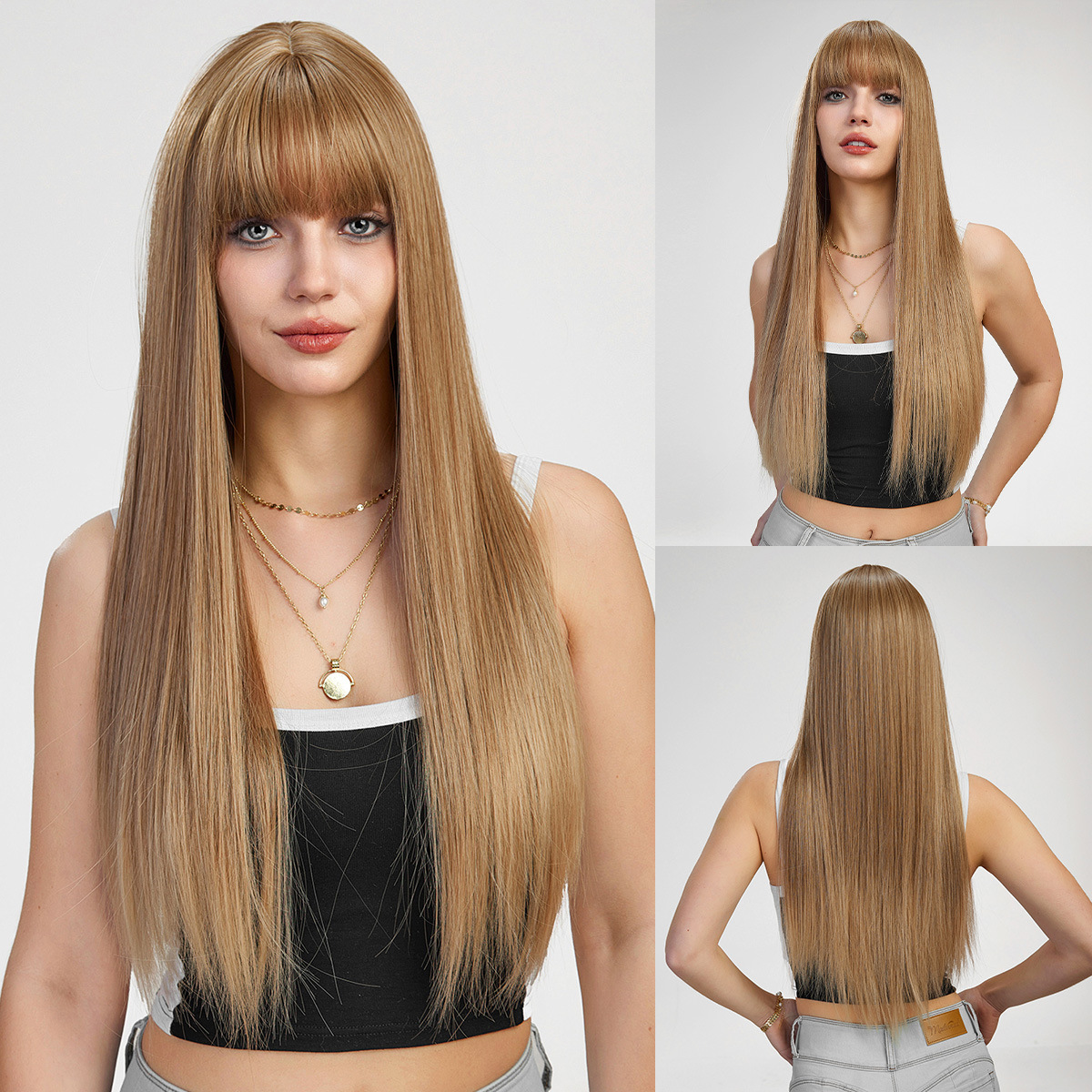 Wigs for women long straight hair full head set Long straight hair fashion hairstyle ladies fluffy natural wig set