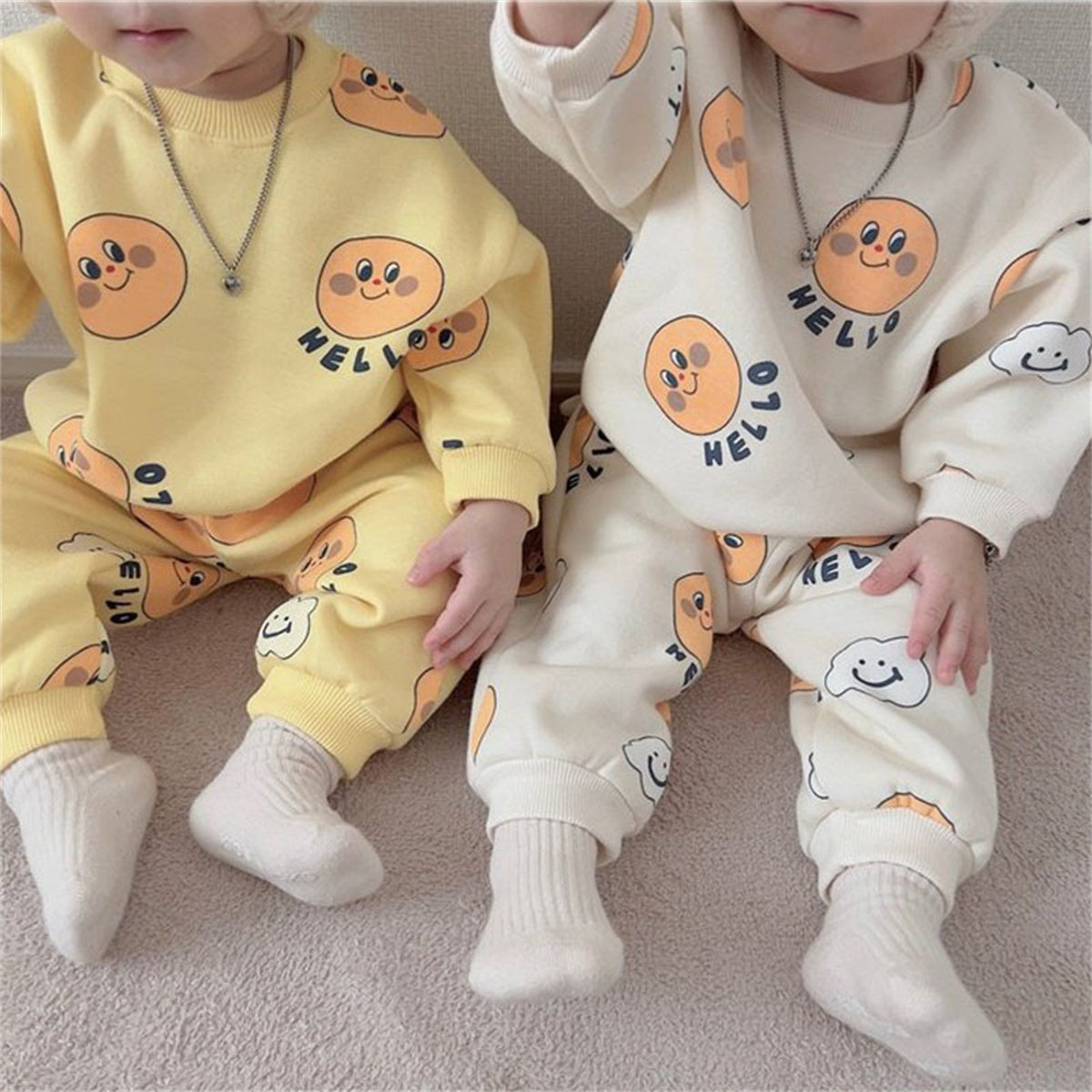 Baby Thickened Pants Set Two-Piece Cartoon Printed Sweater Set