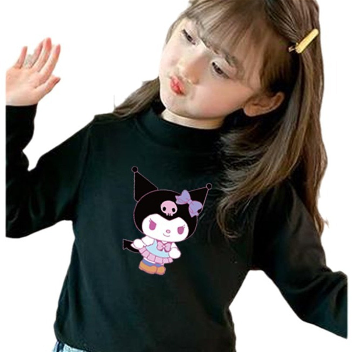 Girls&#39; German velvet half turtleneck bottoming shirt with cartoon print inner wear