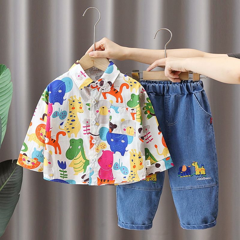 Boys autumn suit new spring and autumn animal children's handsome jeans two-piece suit