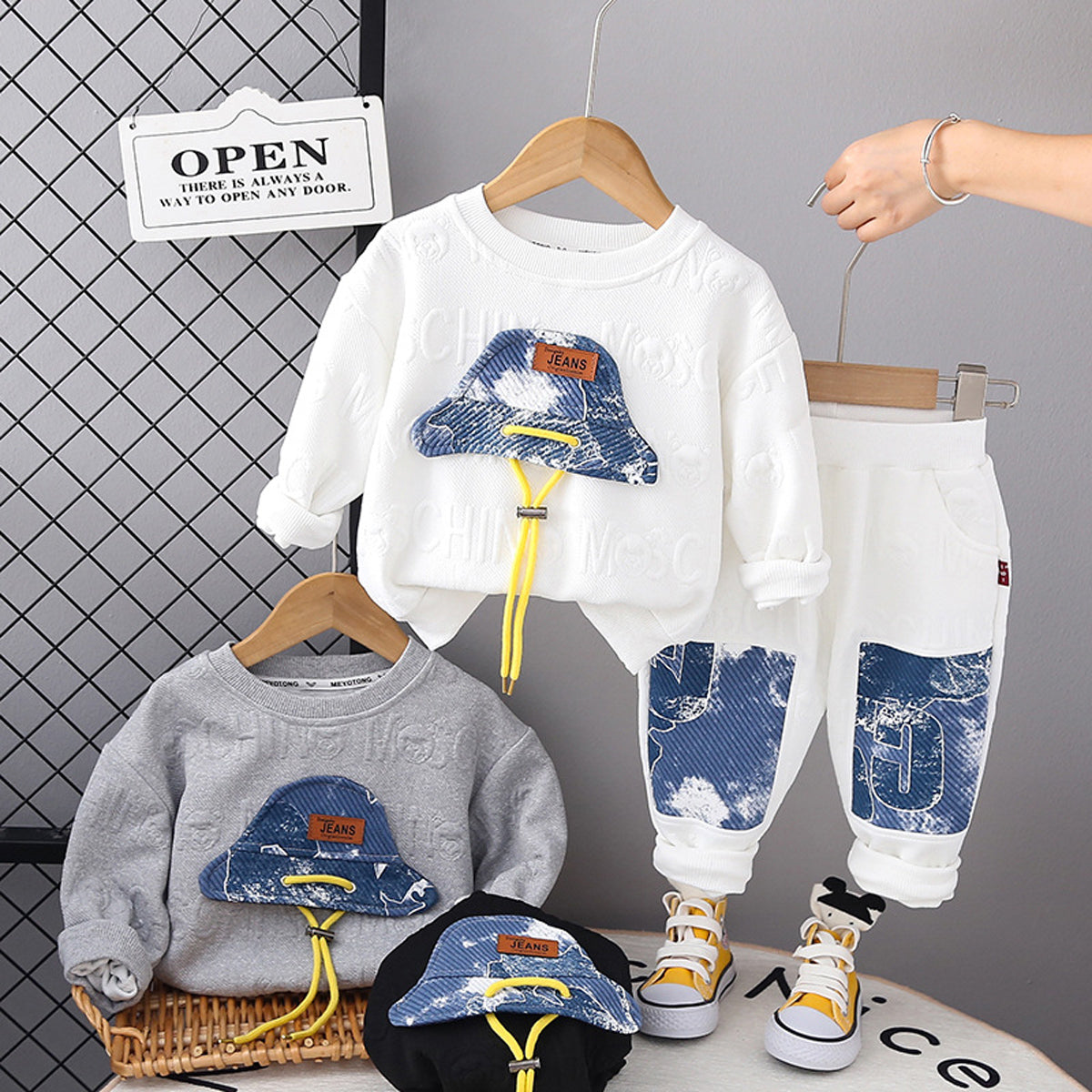 2-Piece Toddler Boy Hat Pattern Design Casual Fashion Autumn Top & Pants